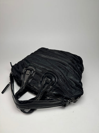 Sac vintage en cuir verni et fourrure Nightindale de Givenchy, noir