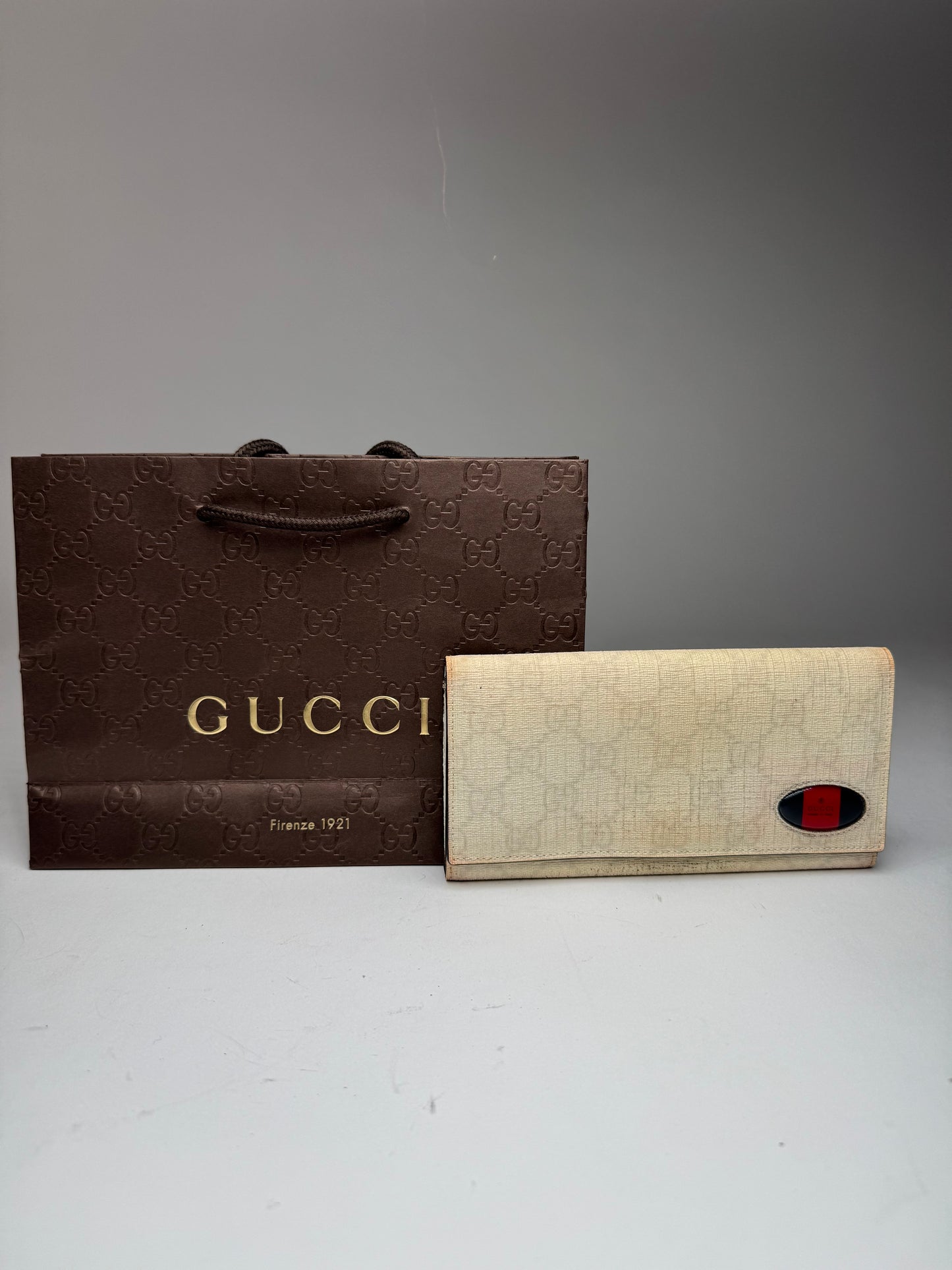 Vintage Gucci Monogram Leather Wallet White