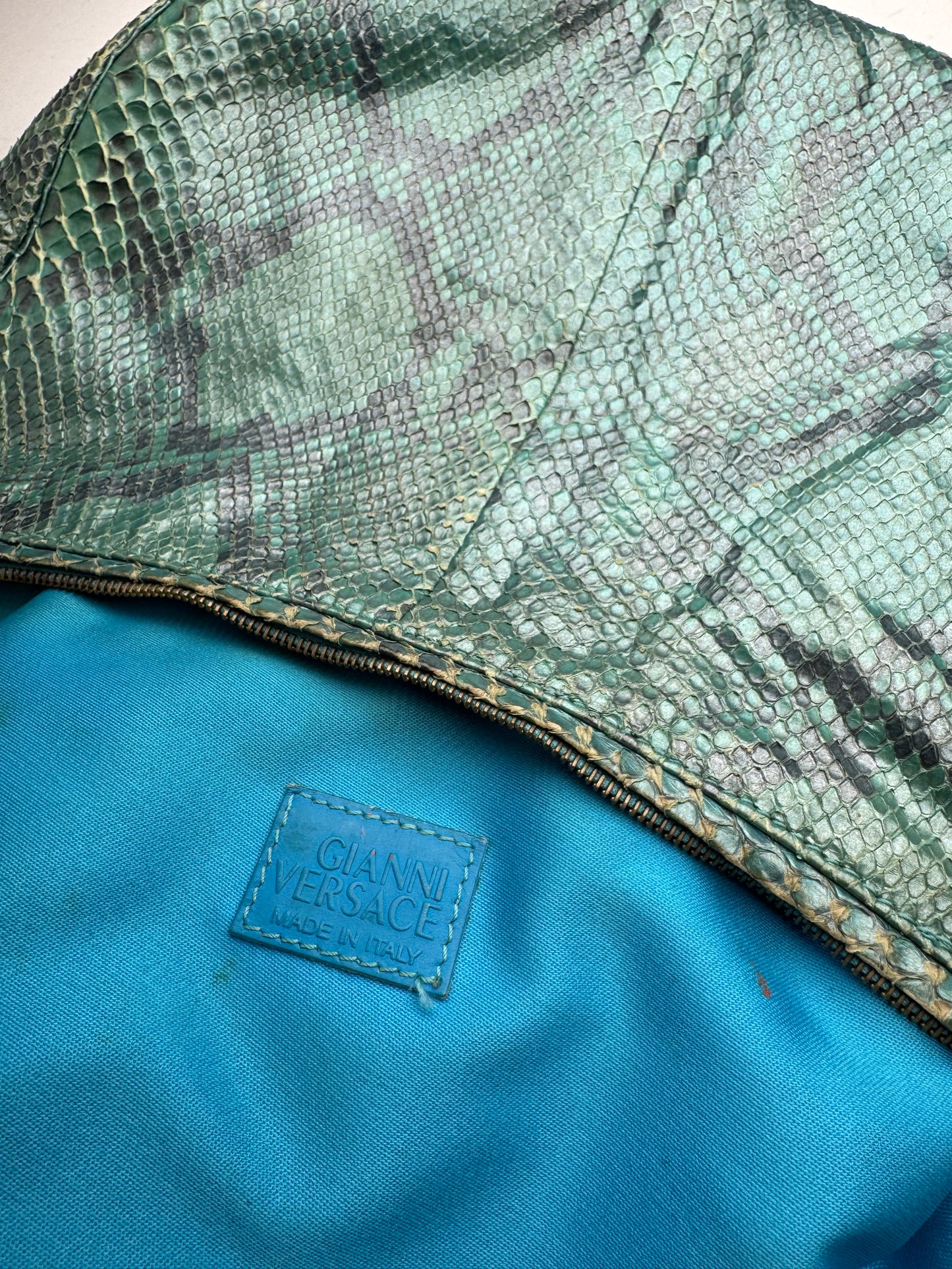 Vintage Gianni Versace Snakskin Leather Bag Turquoise golden