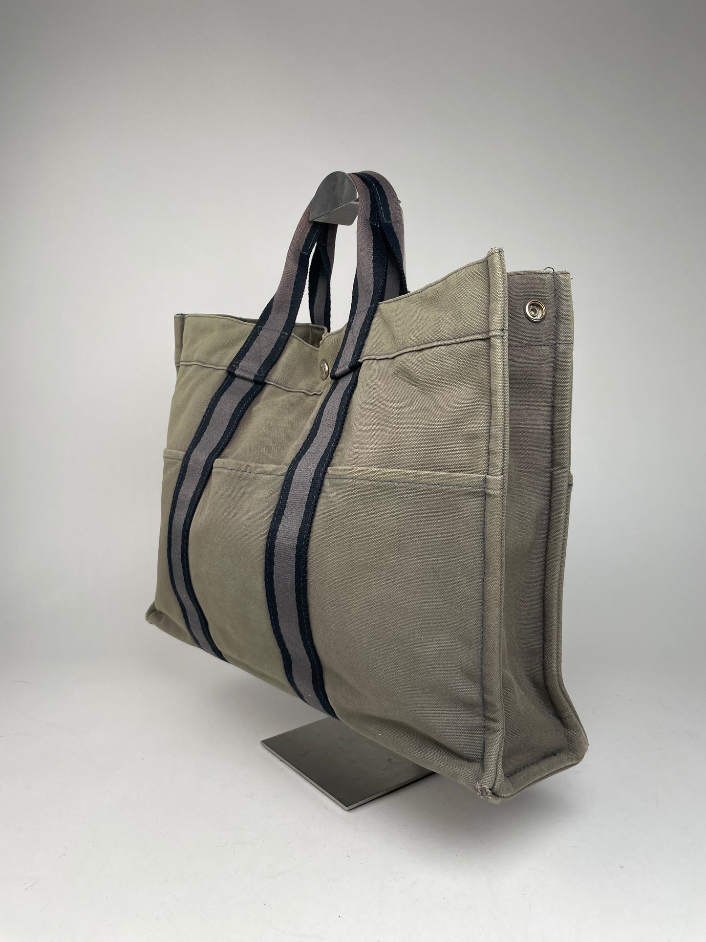 Vintage Hermes Canvas Shopper Bag Grey