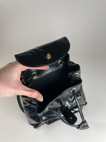 Vintage Gucci Bamboo Patent Leather Bagpack Black