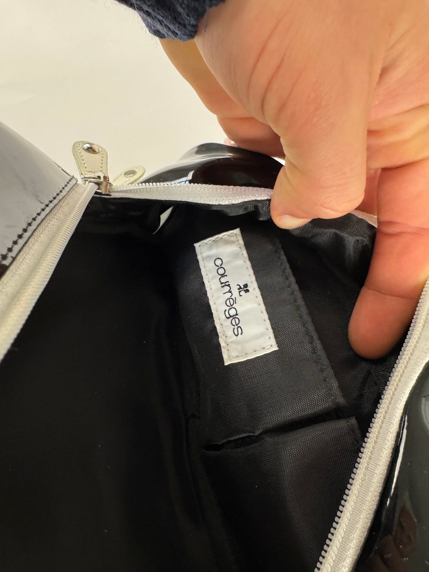 Vintage Courreges Paris Patent Leather Bag Black White