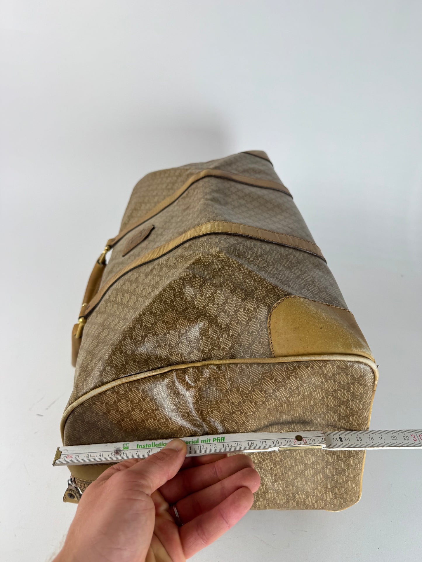 Vintage Celine Paris Triomphe Leather Monogram Duffel Bag bag gold brown