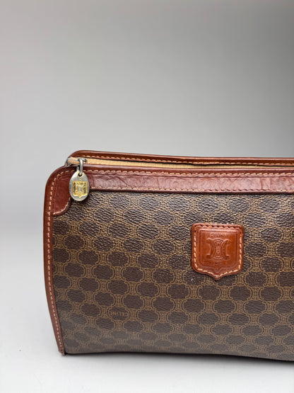 Vintage Celine Paris Triomphe Leather monogram Clutch Brown