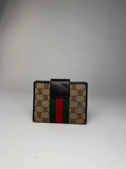 Vintage Gucci Monogram Organizer Card Holder Beige Brown