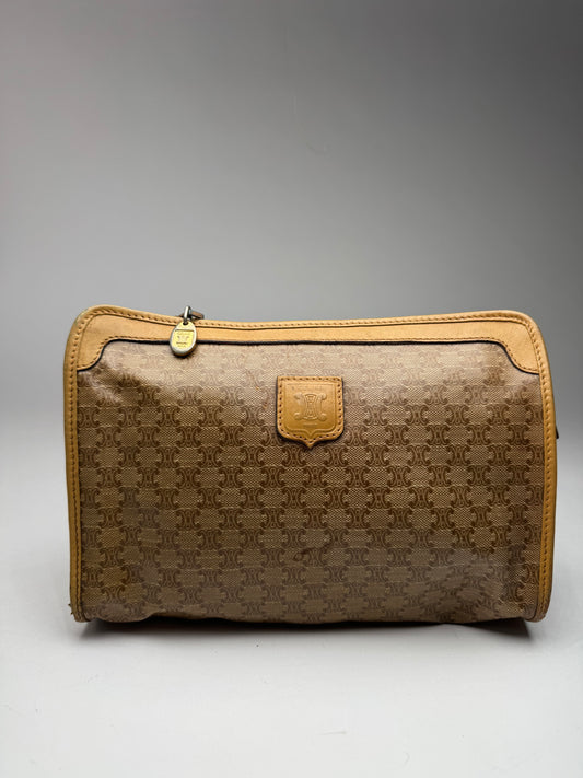 Vintage Celine Paris Leather Monogram Clutch Beige Brown