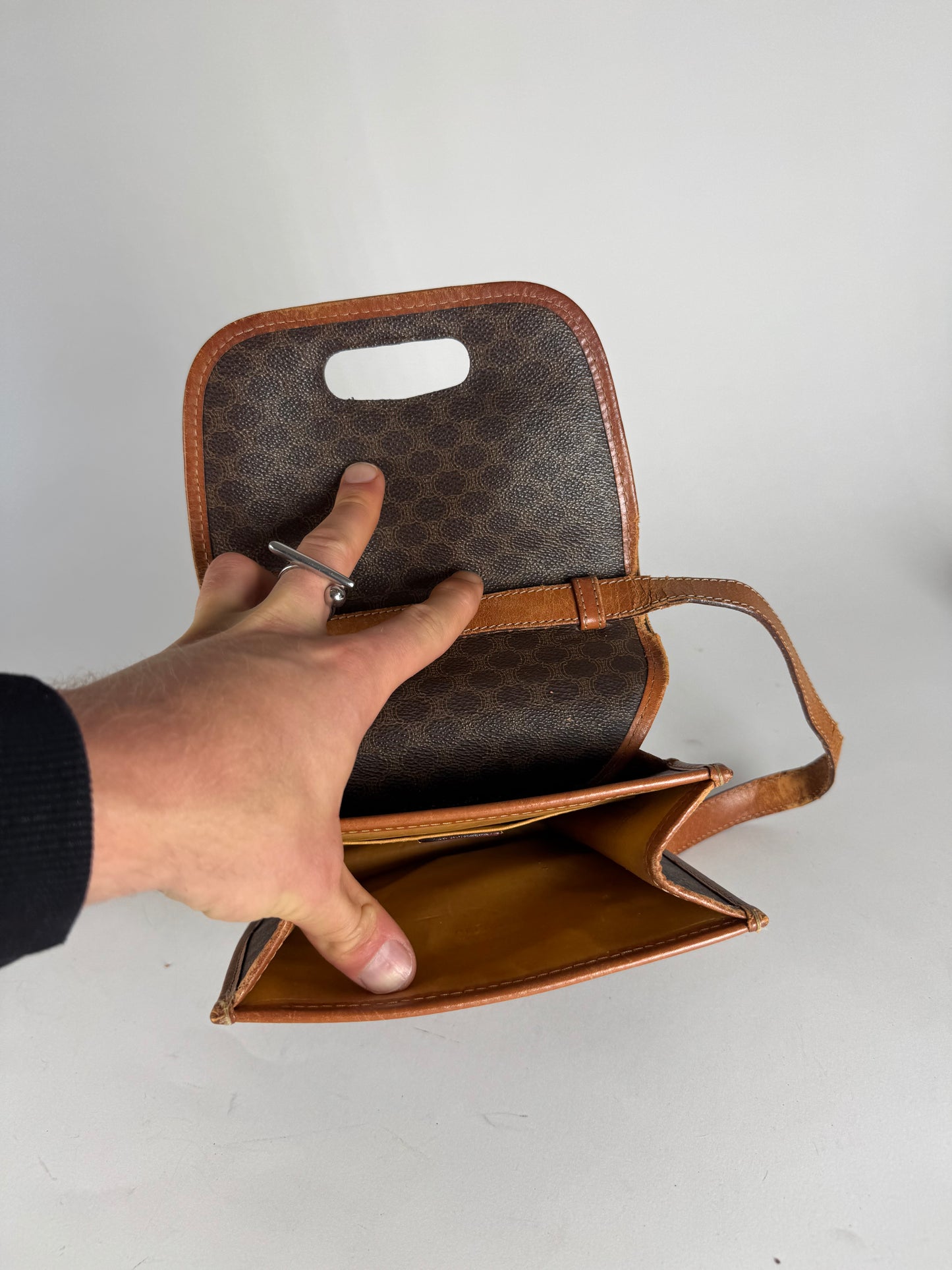 Vintage Celine Paris Triomphe Leather Bag Brown