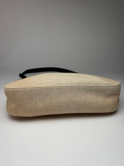 Vintage Prada Cleo Canvas Leather Bag Beige Black