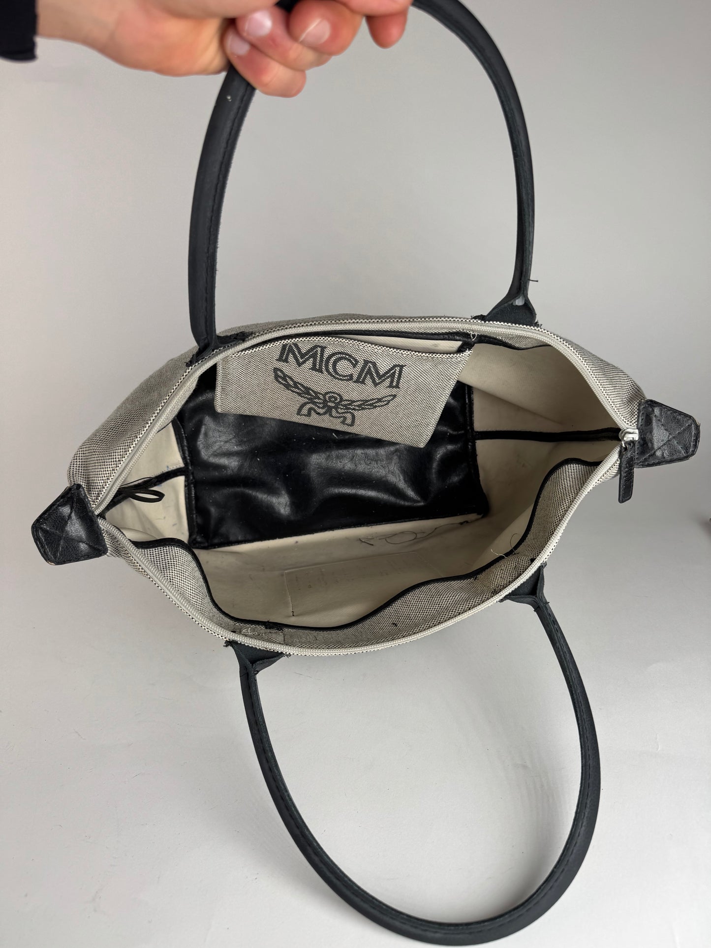 Vintage MCM canvas / leather shopper grey black