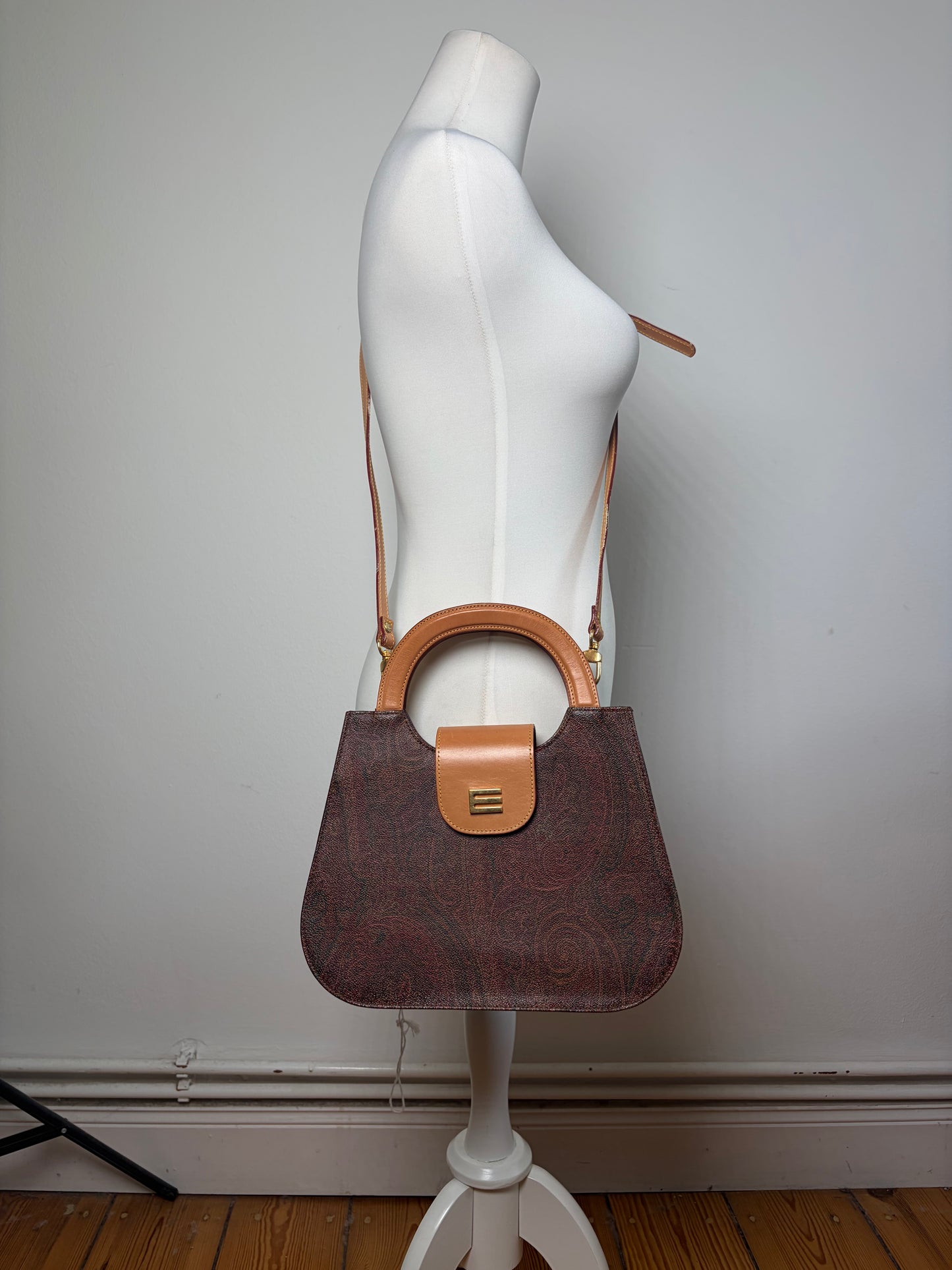 Vintage Etro Paisley Print Structured Top-Handle Bag Burgundy Teal