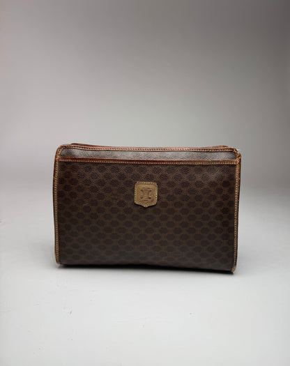 Vintage Celine Paris Triomphe Monogram Leather Clutch Brown