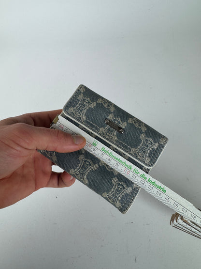 Vintage Celine Paris Denim Leather Monogram wallet white blue