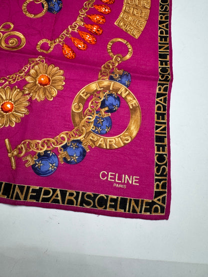 Vintage Celine Paris Silk Scarf Red