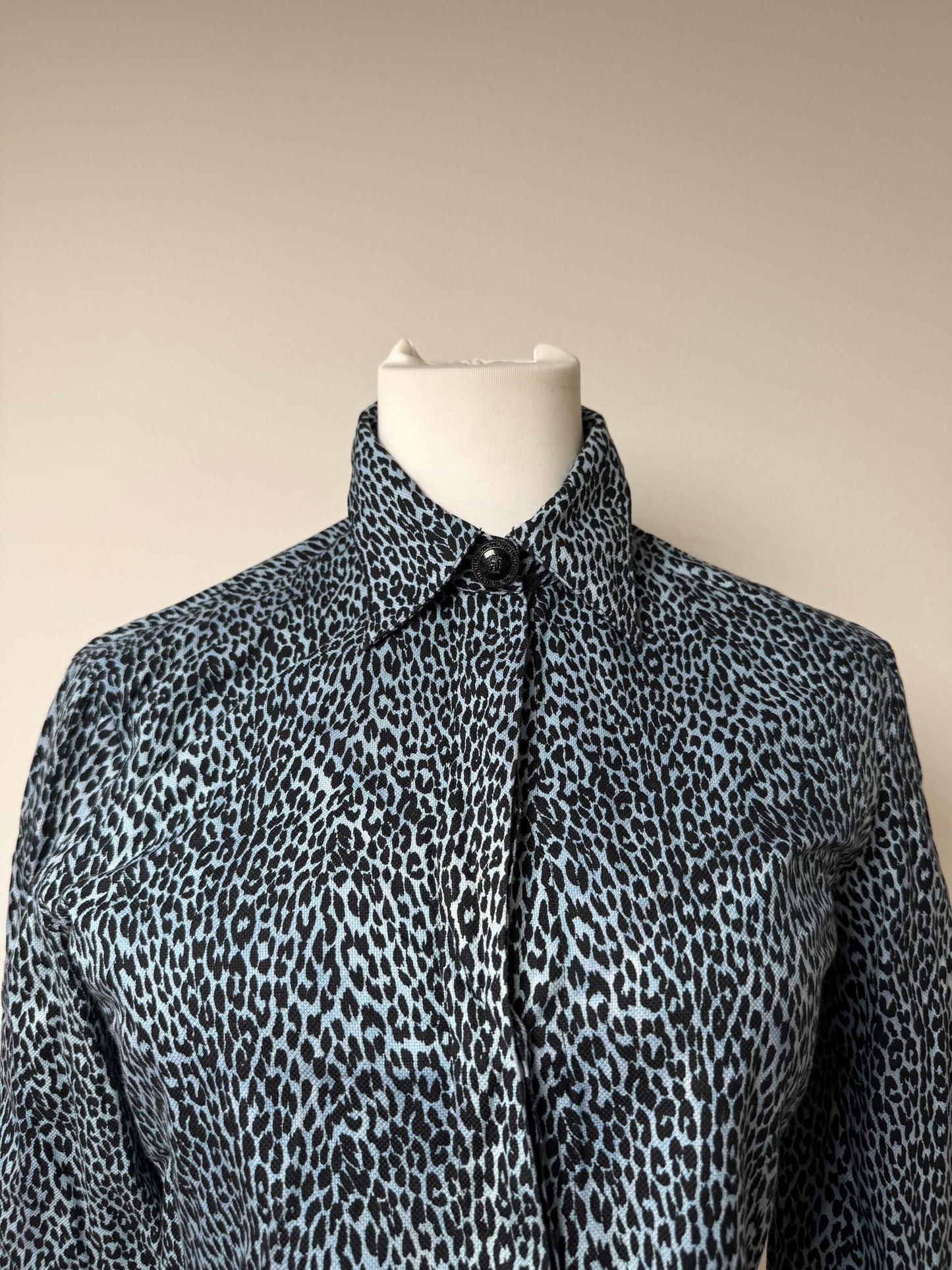 Vintage Gianni Versace Leopard Canvas Shirt Blue/black 38/M