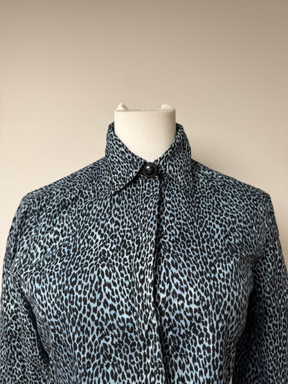 Vintage Gianni Versace Leopard Canvas Shirt Blue/black 38/M