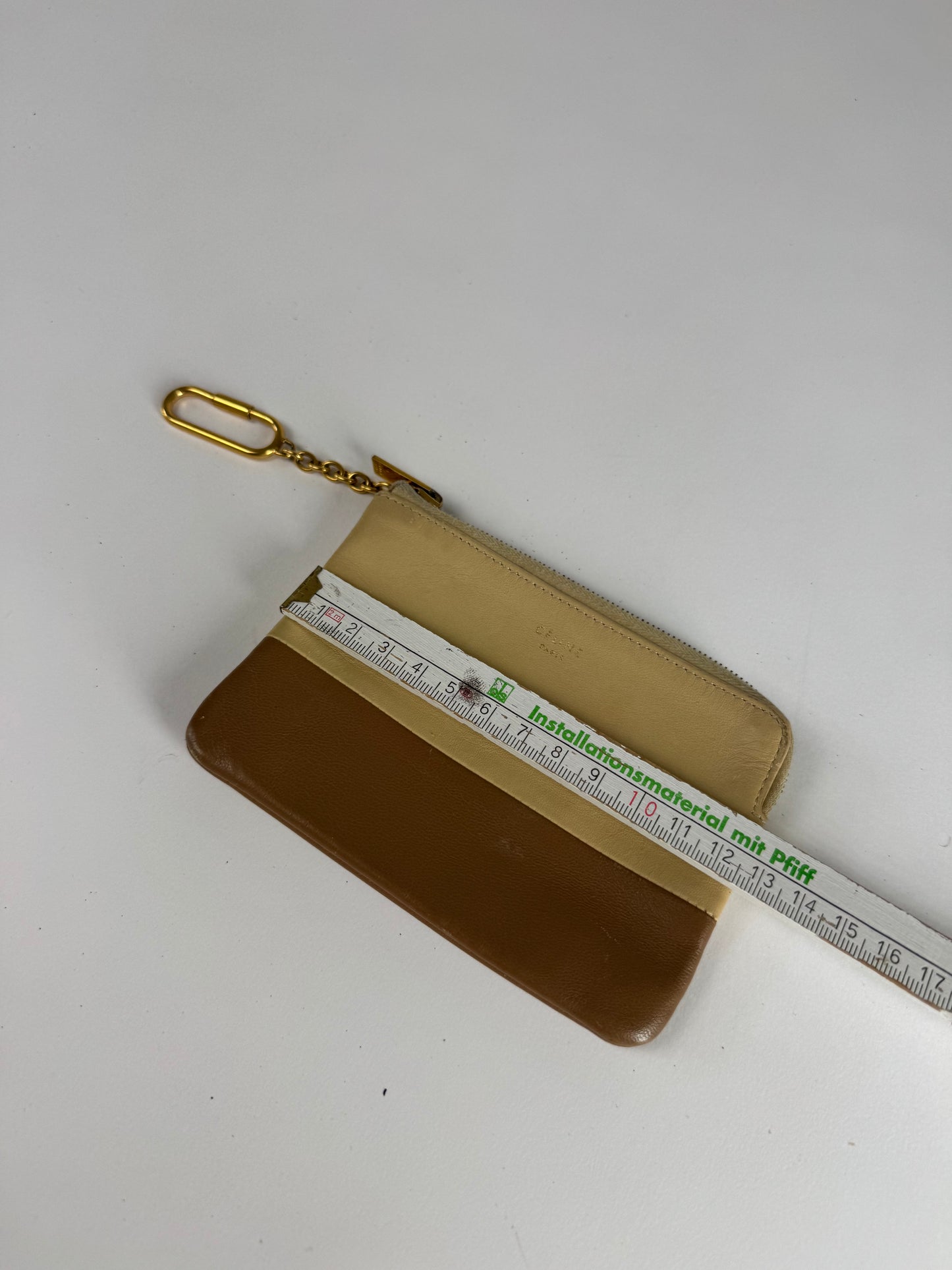 Vintage Celine Paris Leather Card Holder Beige Brown