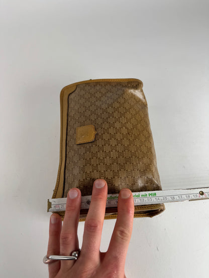 Vintage Celine Paris Leather Monogram Clutch Beige Brown