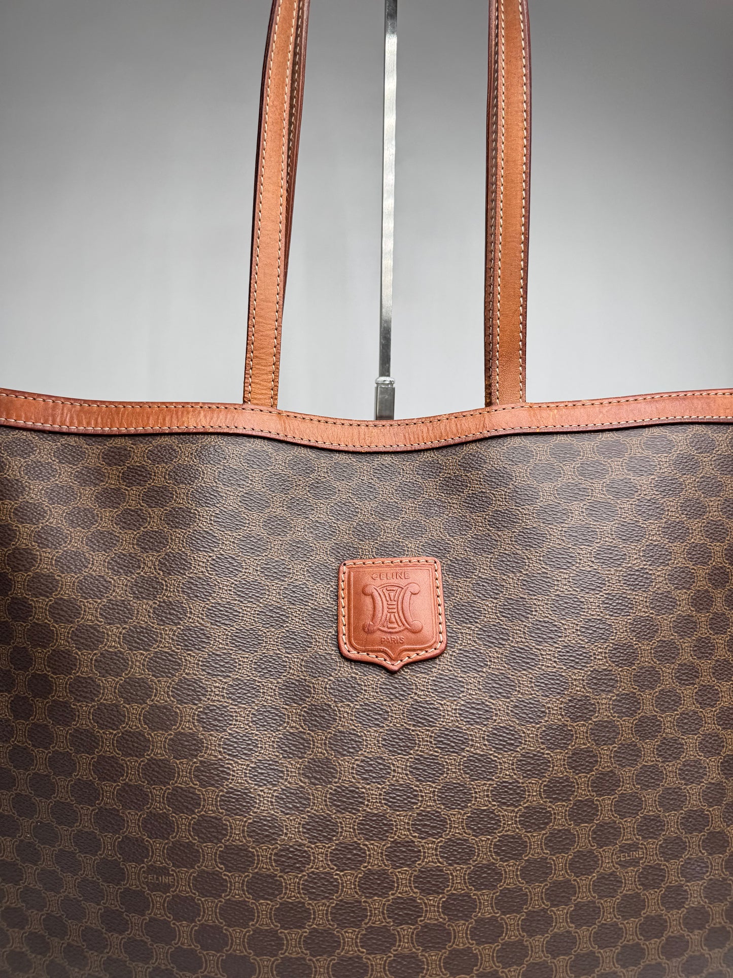 Vintage Celine Paris Big Bag Leather Monogram Shopper Bag Brown