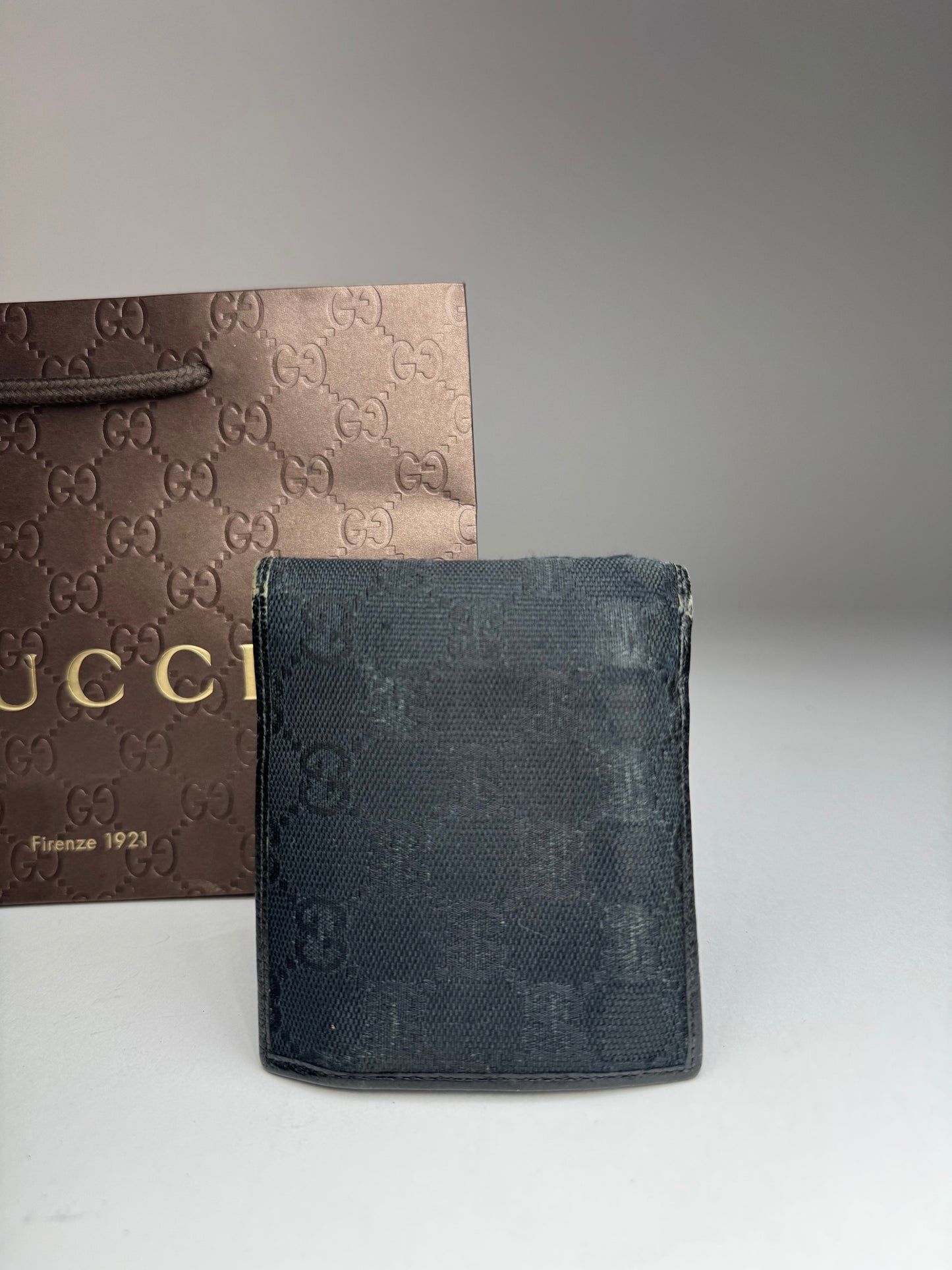 Vintage Gucci Monogram Canvas Flap Wallet Black