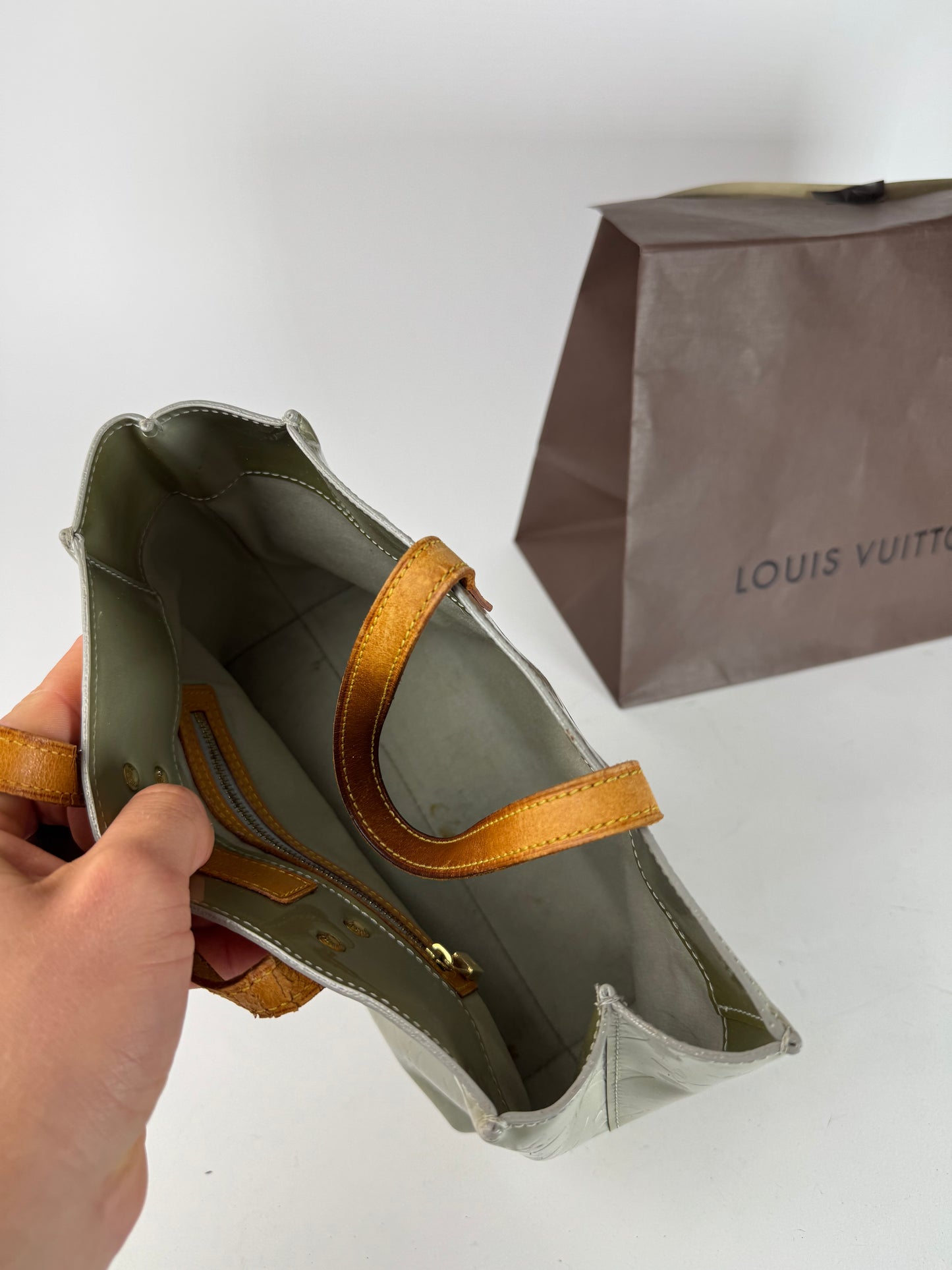 Vintage Louis Vuitton Vernis Leather Shopper Bag Blue Silver