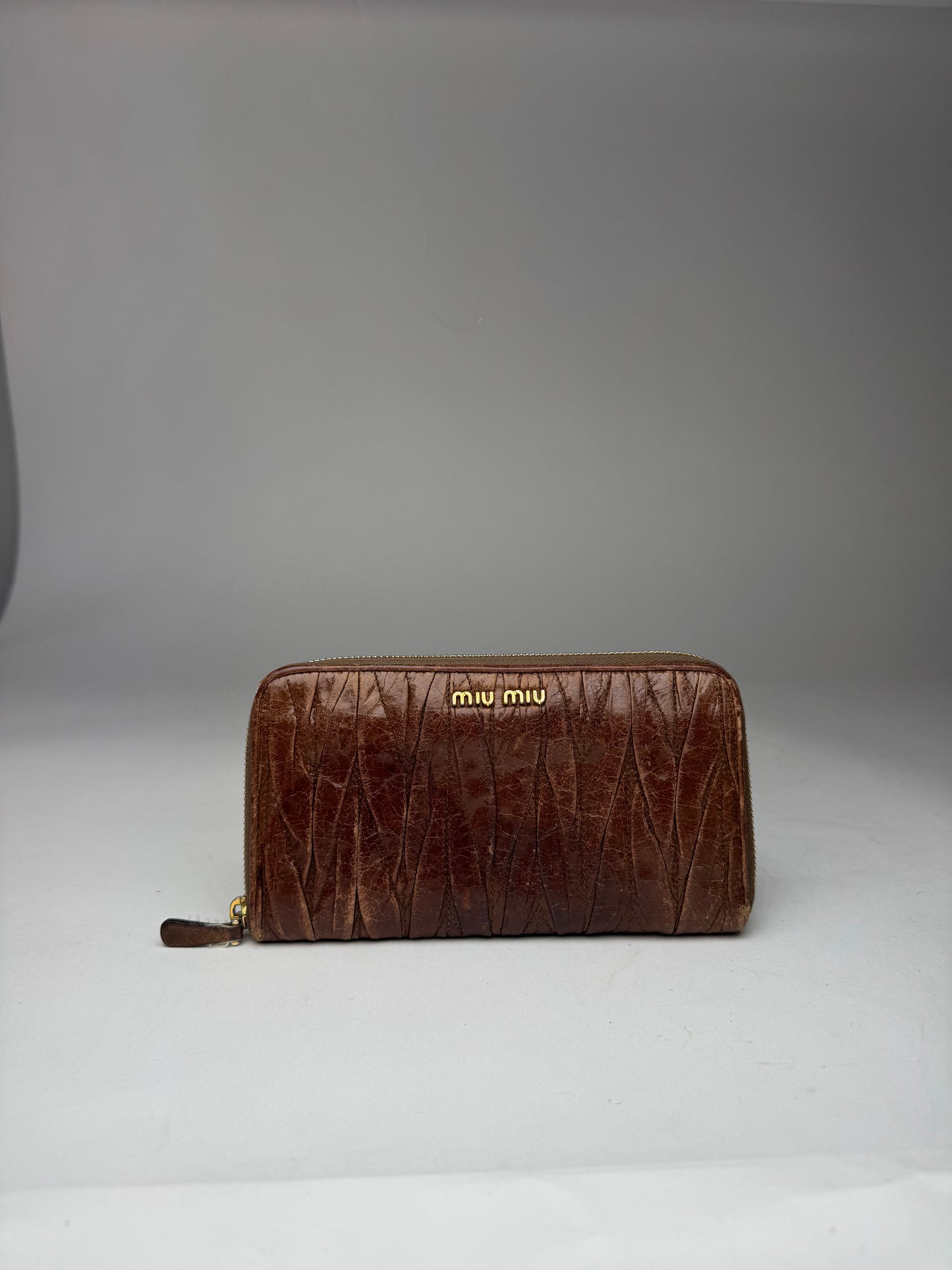 Vintage Miu Miu Metallasse Leather Wallet Brown