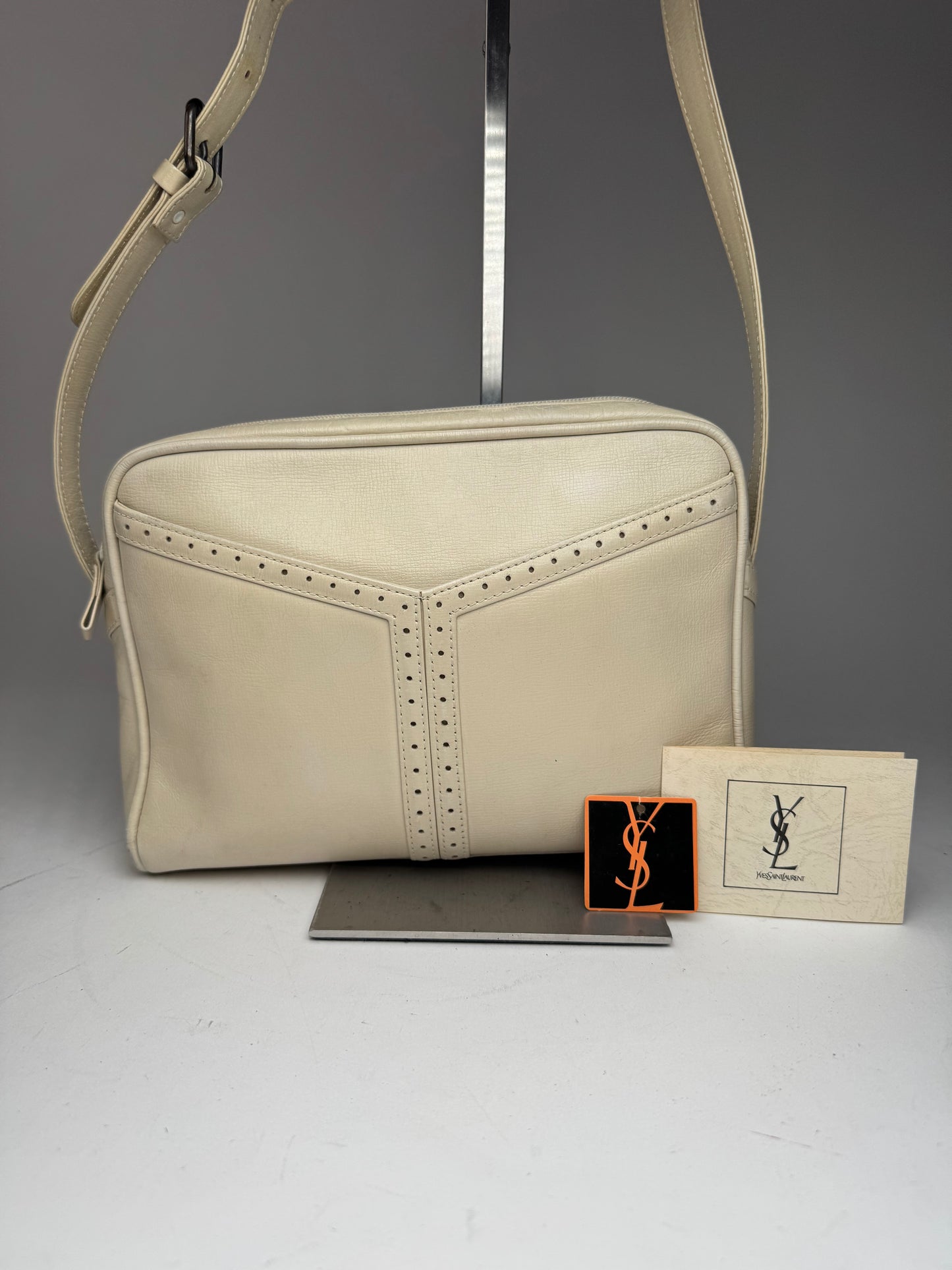 Vintage Yves Saint Laurent 2 Way Leather Bag cream
