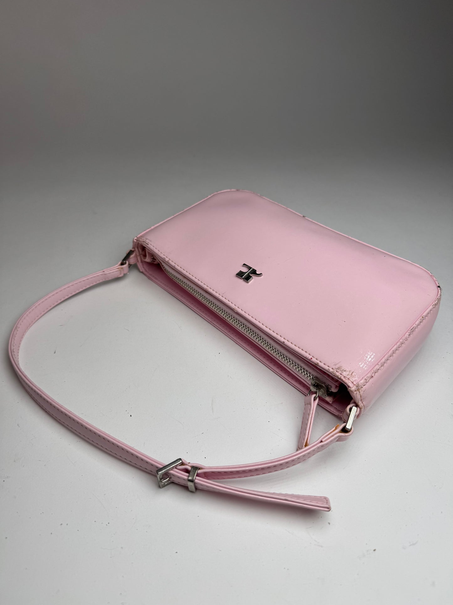 Vintage Courreges Patent Leather Baguette Bag Rose
