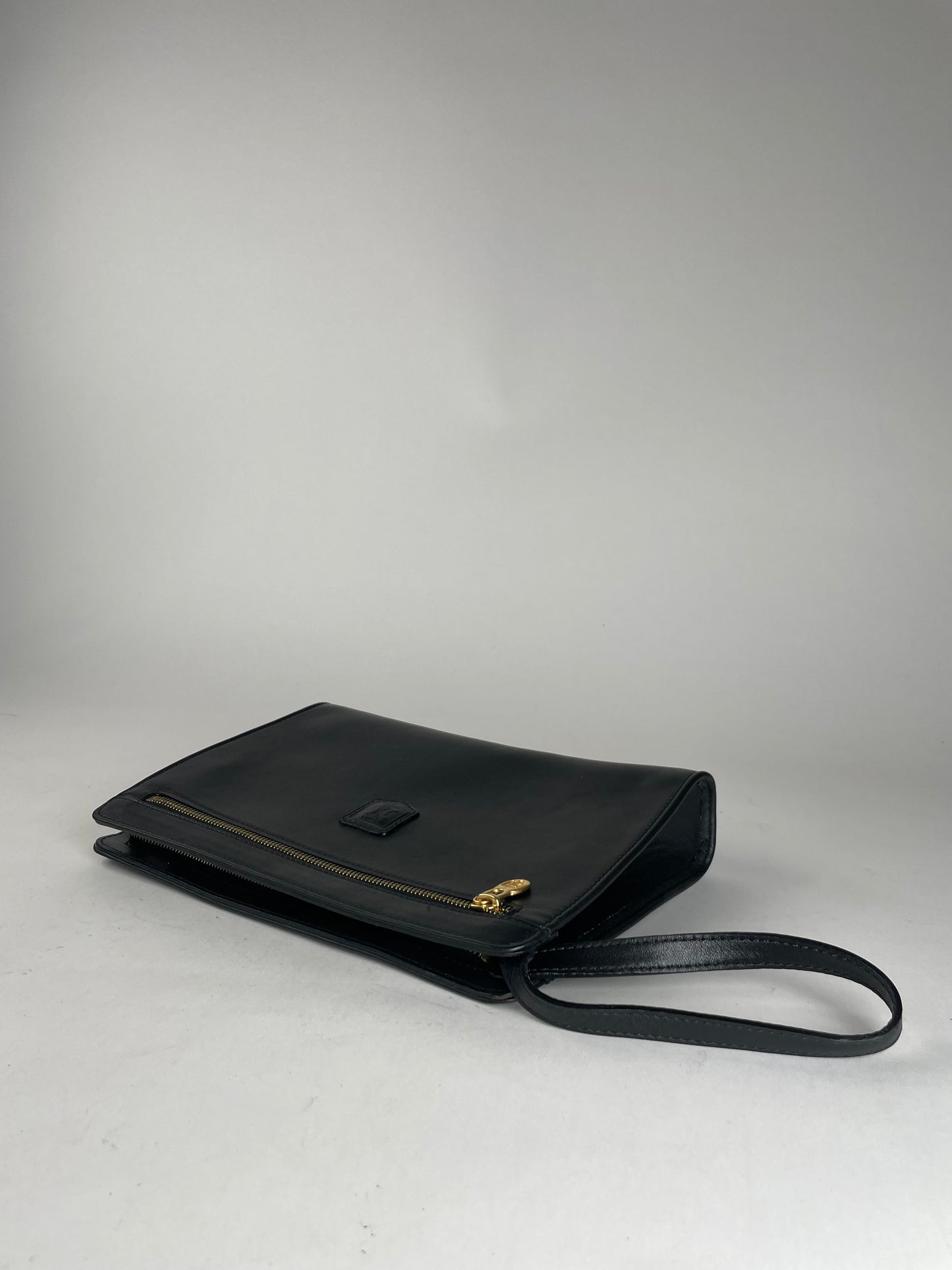 Vintage Celine Paris Triomphe Leather Clutch Black