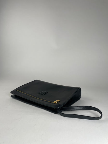 Vintage Celine Paris Triomphe Leather Clutch Black