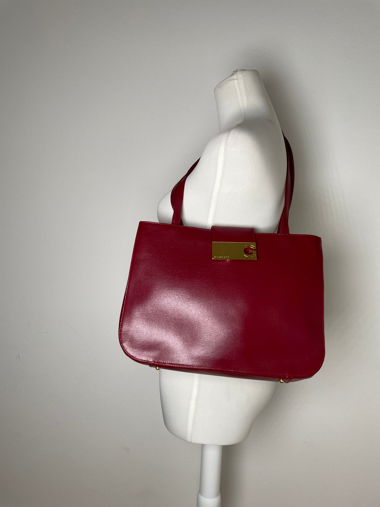 Vintage Givenchy Whip Leather Shopper Bag Red