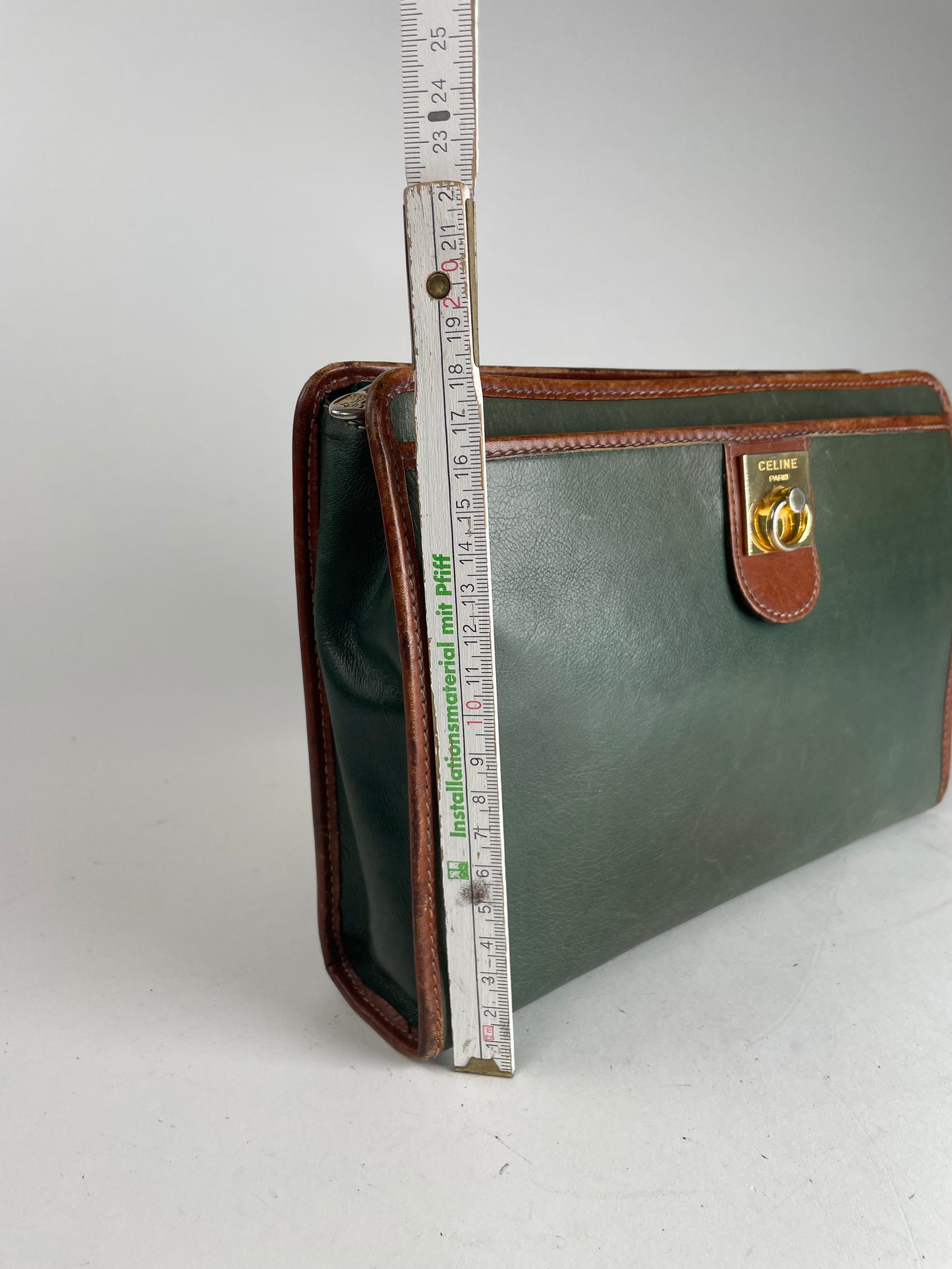 Vintage Celine Paris Triomphe Leather Clutch Green