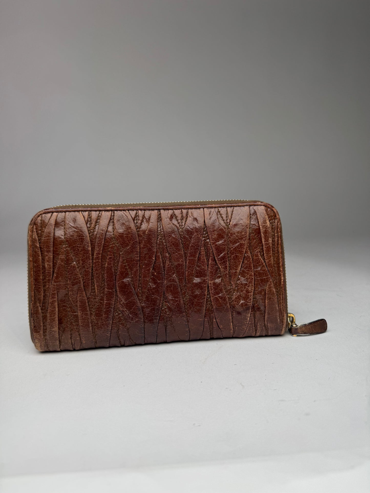 Vintage Miu Miu Metallasse Leather Wallet Brown