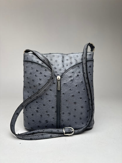 Vintage Ostrich Leather shoulder Bag Grey