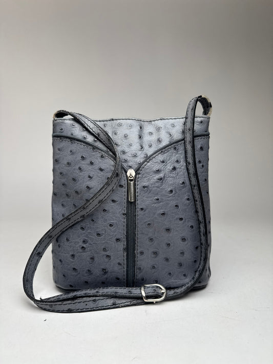 Vintage Ostrich Leather shoulder Bag Grey