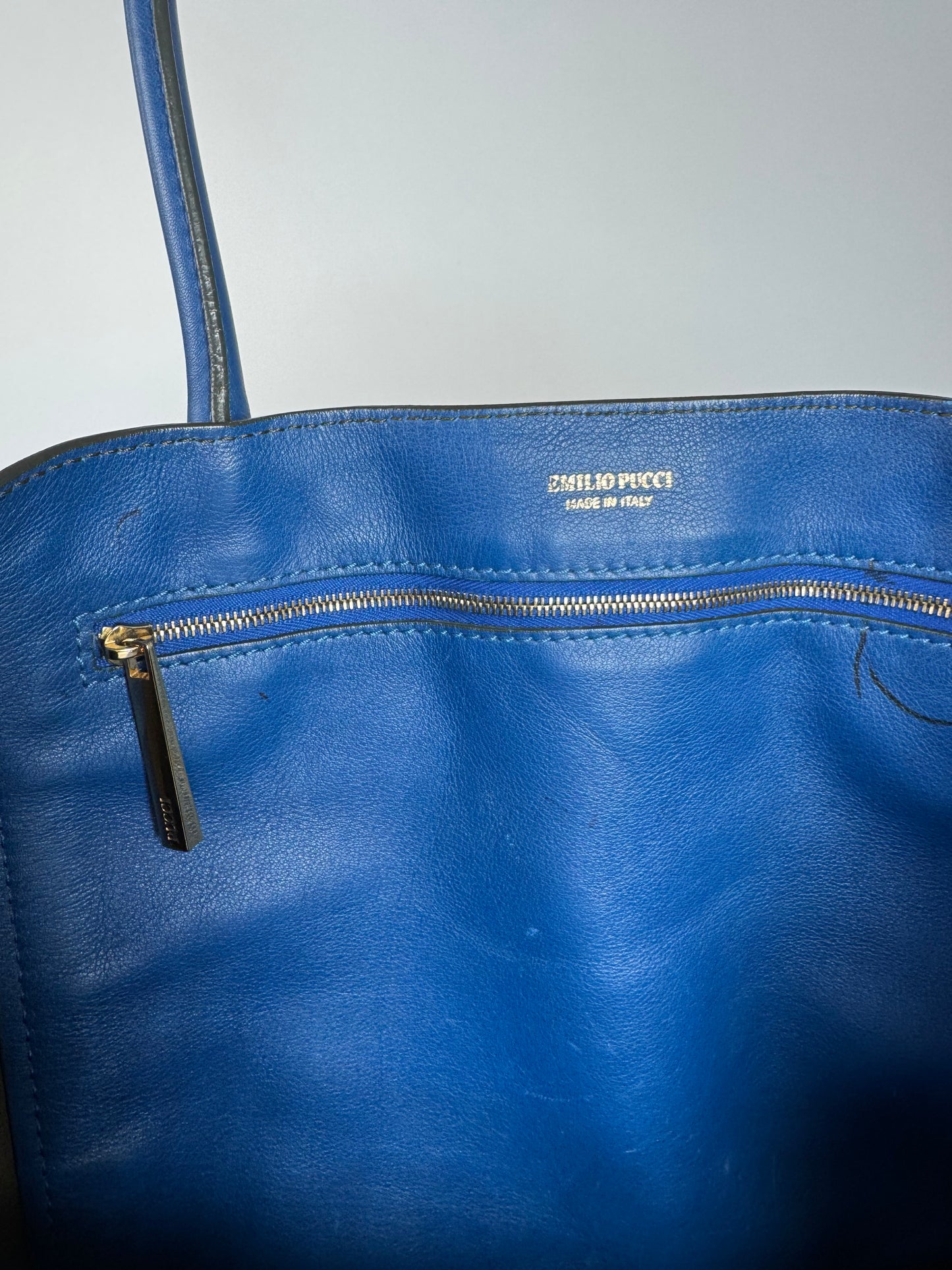 Vintage Emilio Pucci Leather Shopper Brown Blue