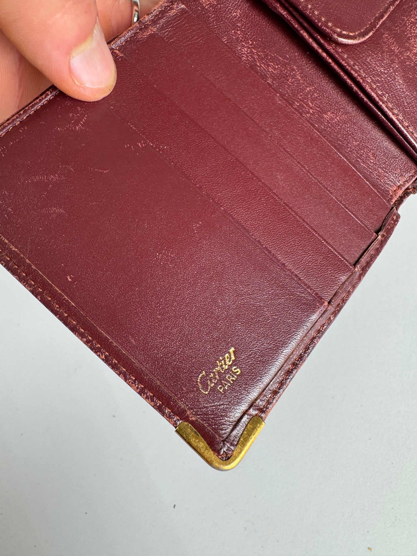 Vintage Cartier Leather Flap Wallet Burgundy