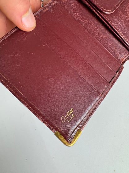 Vintage Cartier Leather Flap Wallet Burgundy