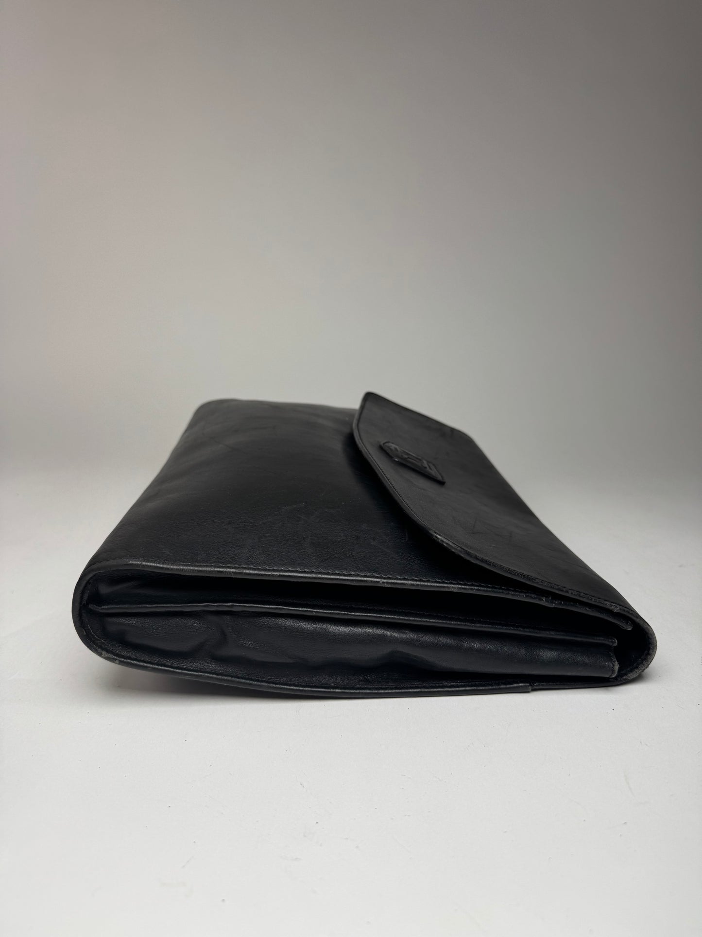 Vintage Celine Paris Triomphe Leather Clutch Black