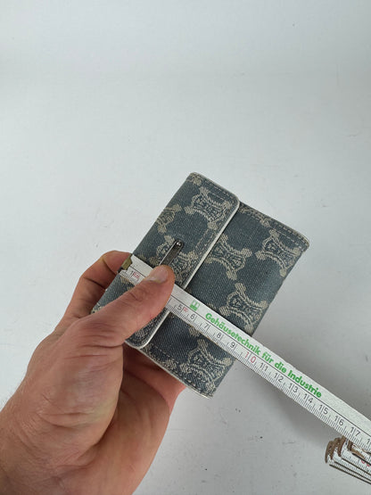 Vintage Celine Paris Denim Leather Monogram wallet white blue