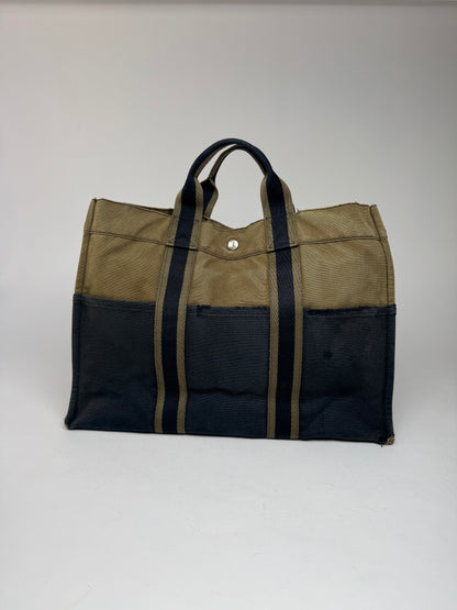 Vintage Hermes Paris Canvas Shopper Khaki/Black