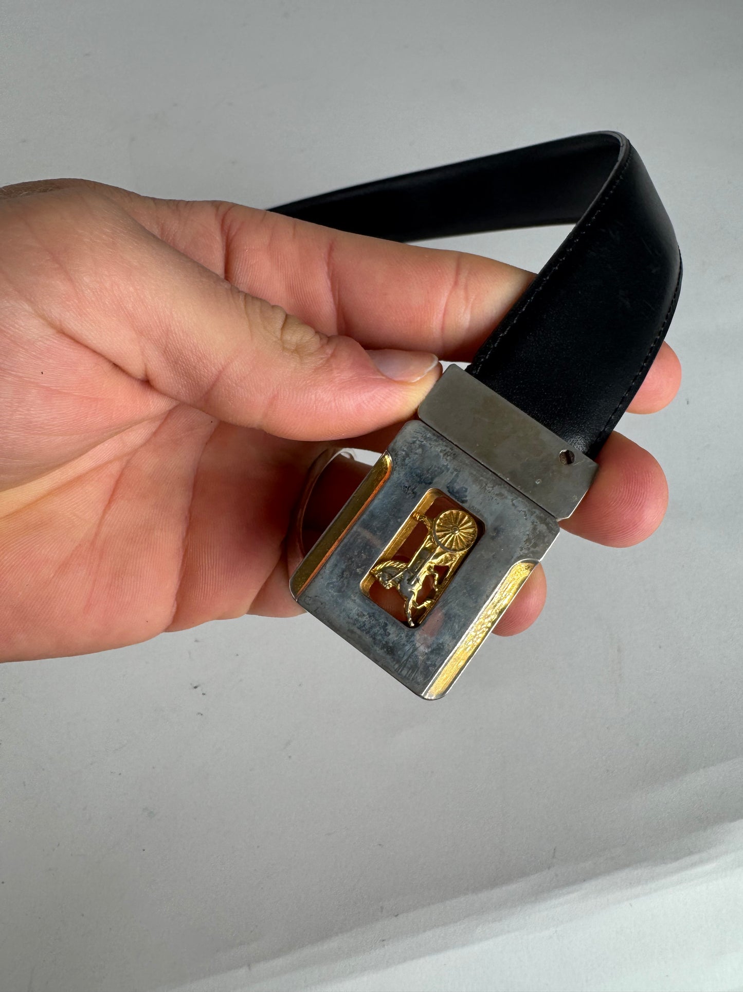 Vintage Celine Paris Triomphe Leather Belt Black