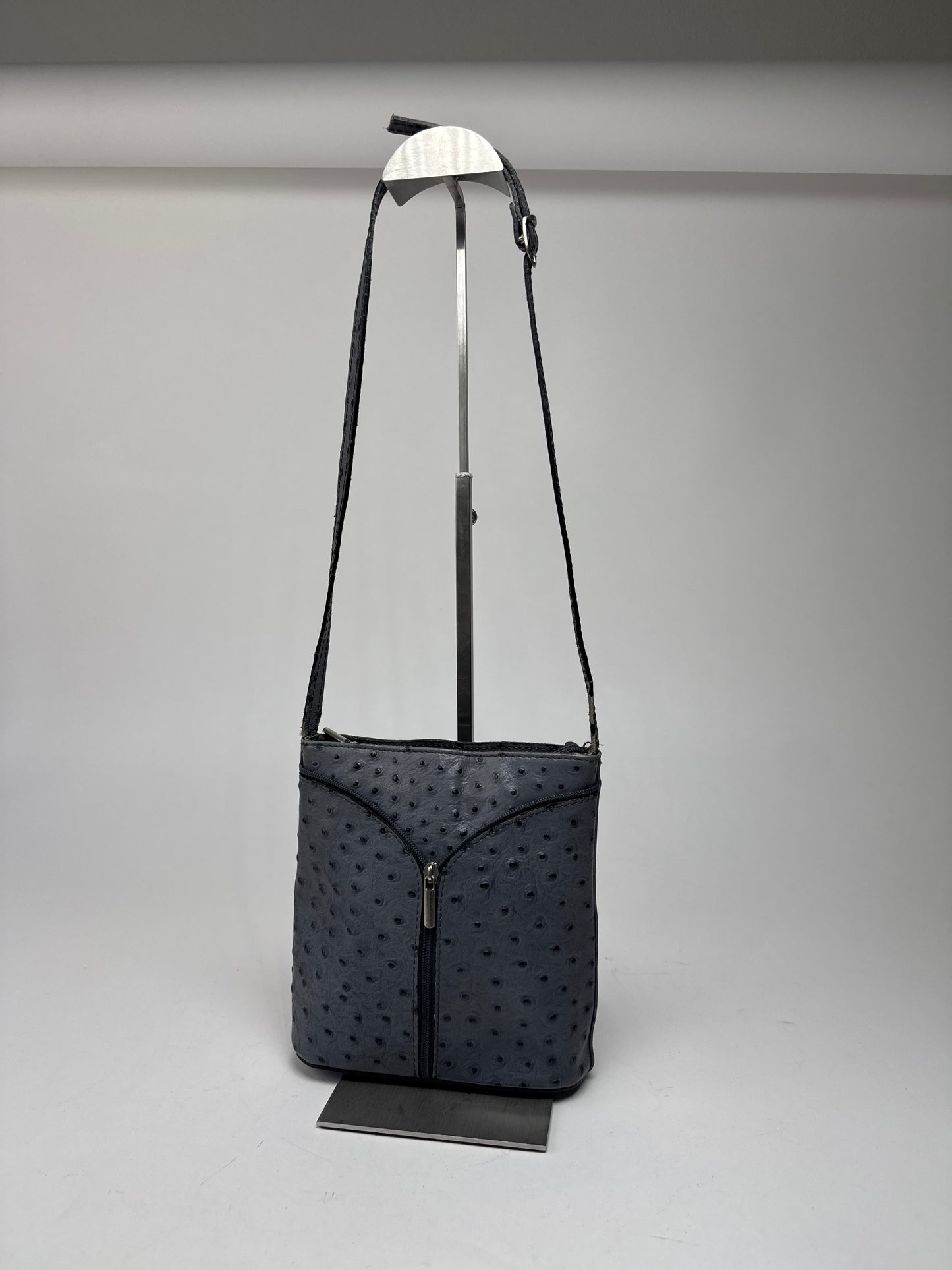 Vintage Ostrich Leather shoulder Bag Grey