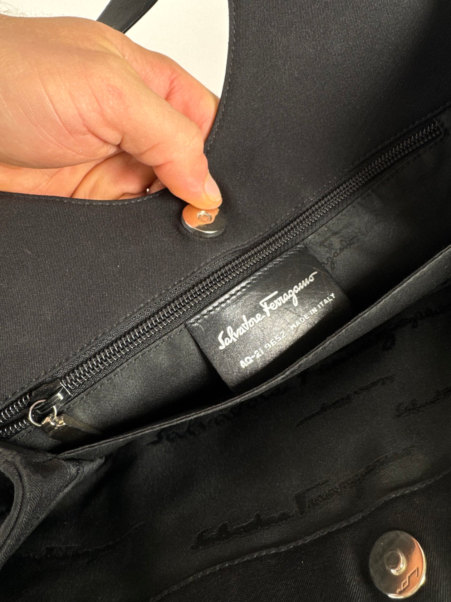 Vintage  Salvatore Ferragamo Leather / Canvas Bag Black