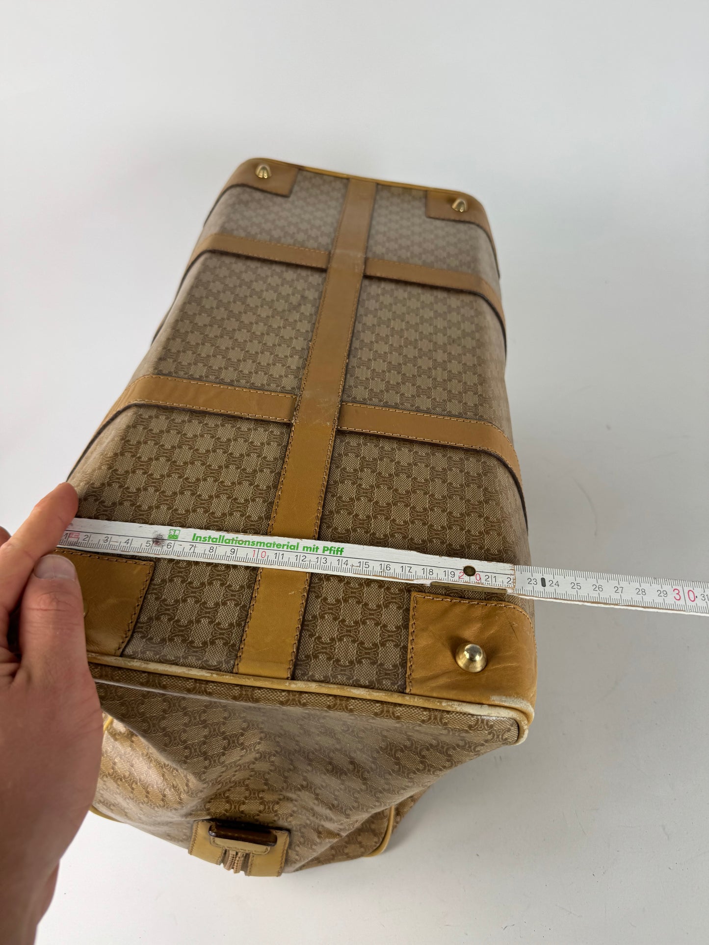 Vintage Celine Paris Triomphe Leather Monogram Duffel Bag bag gold brown