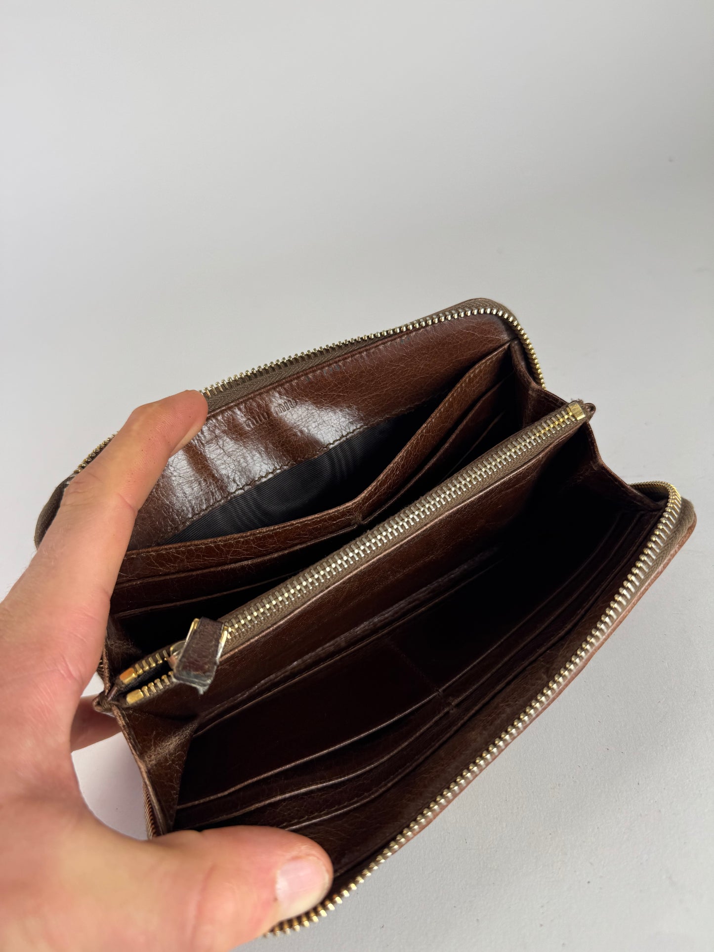 Vintage Miu Miu Metallasse Leather Wallet Brown