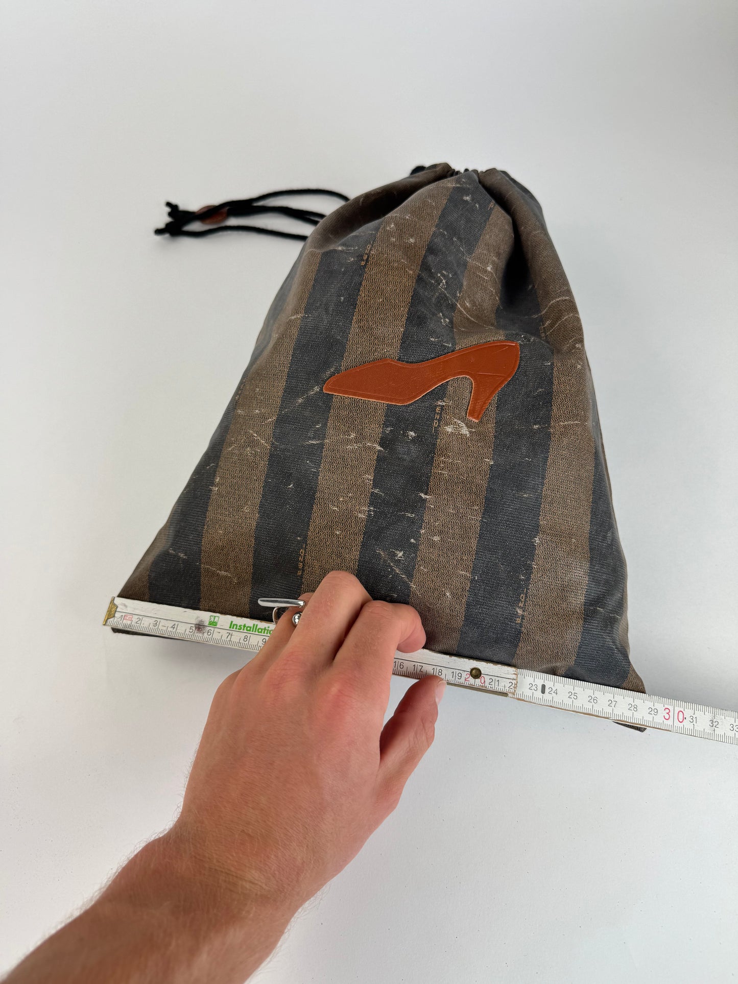 Vintage Fendi Roma Striped Leather Pouch / Bag brown striped