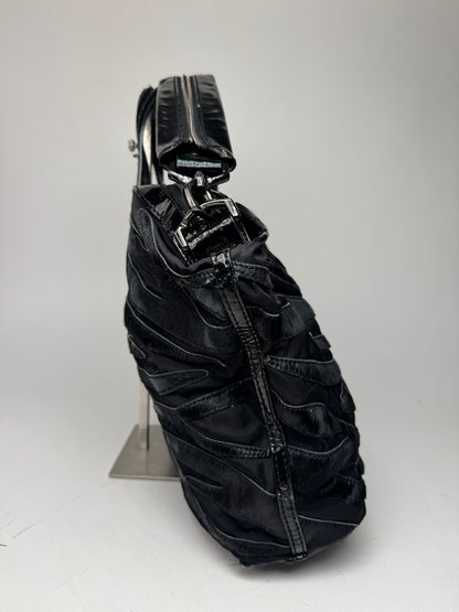 Sac vintage en cuir verni et fourrure Nightindale de Givenchy, noir