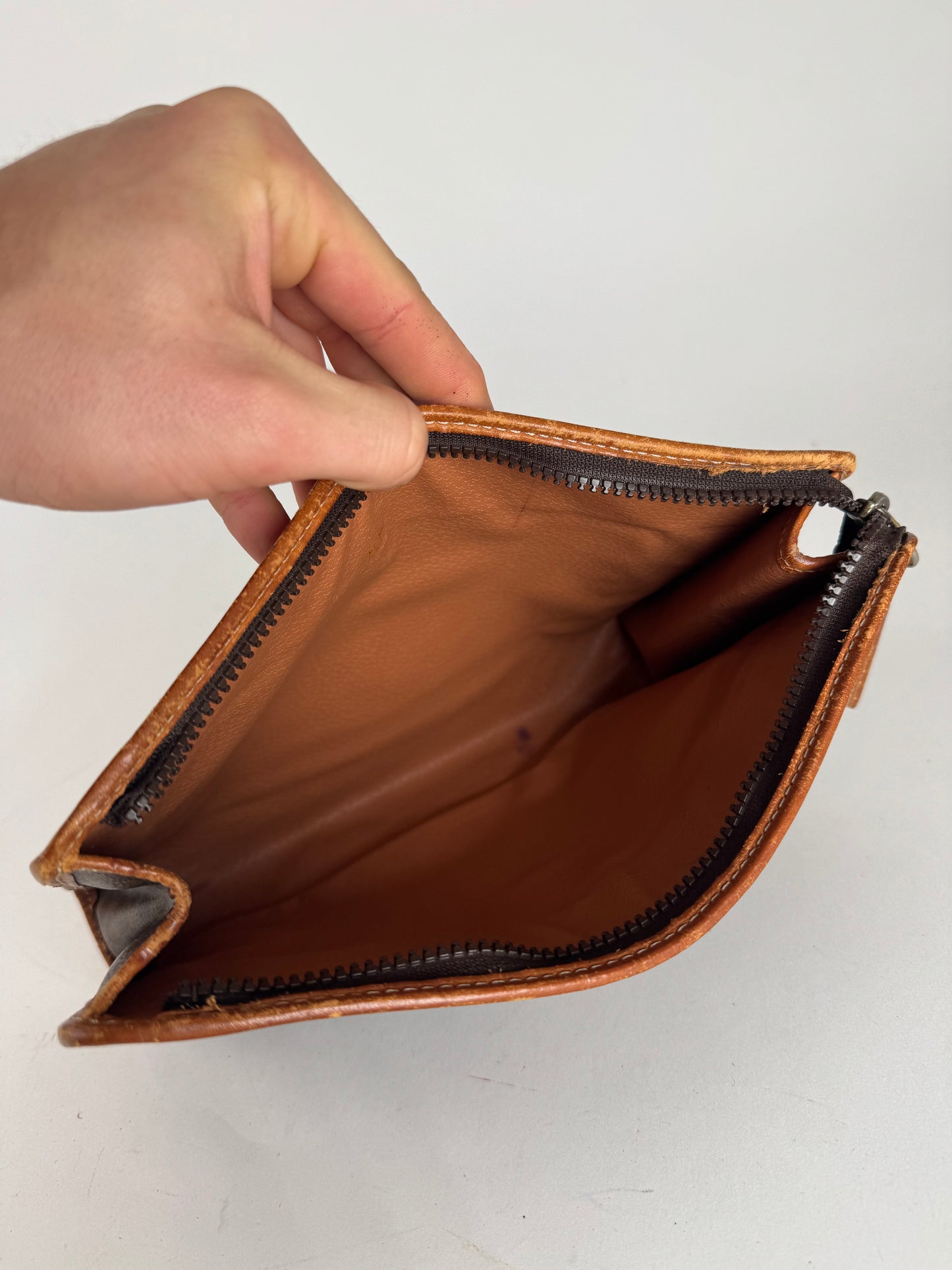 Vintage Celine Paris Leather Monogram Clutch brown