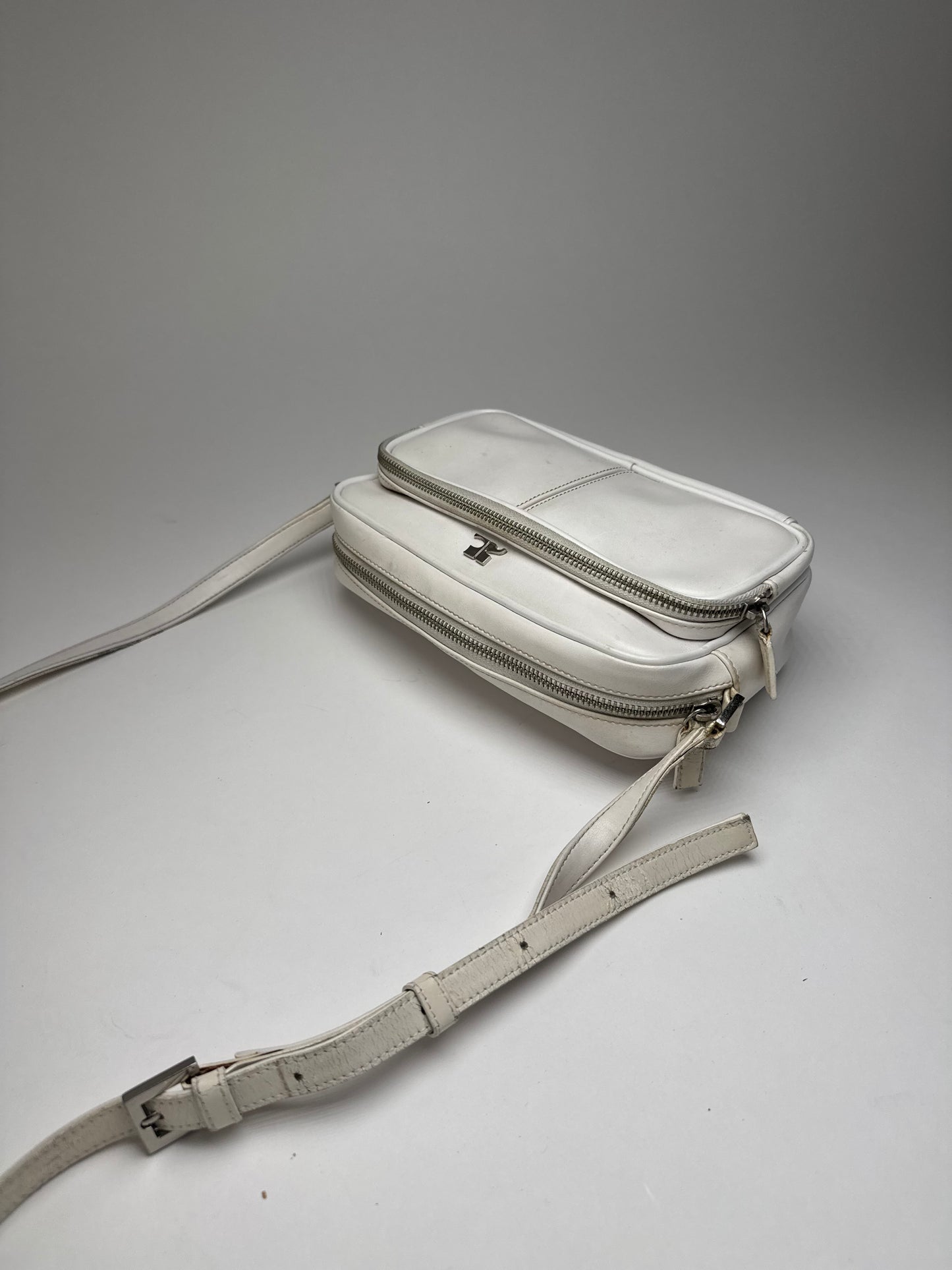 Vintage Courreges Paris Leather Crossbody Bag White