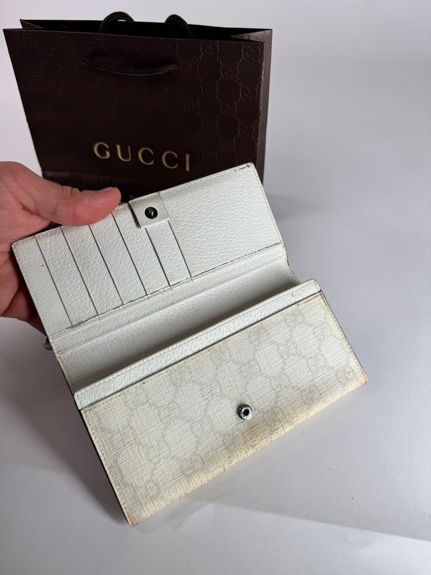 Vintage Gucci Monogram Leather Wallet White